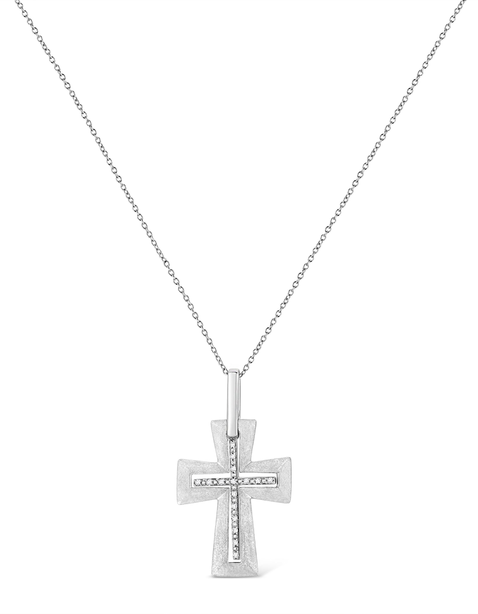 .925 Sterling Silver Prong-Set Diamond Accent Cross 18" Pendant Necklace (I-J Color, I1-I2 Clarity) by Infinite Jewels