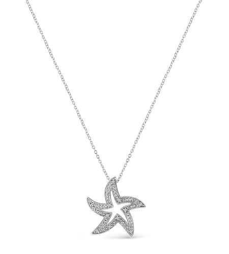 .925 Sterling Silver Prong-Set Diamond Accent Starfish 18" Pendant Necklace (I-J Color, I1-I2 Clarity) by Haus of Brilliance