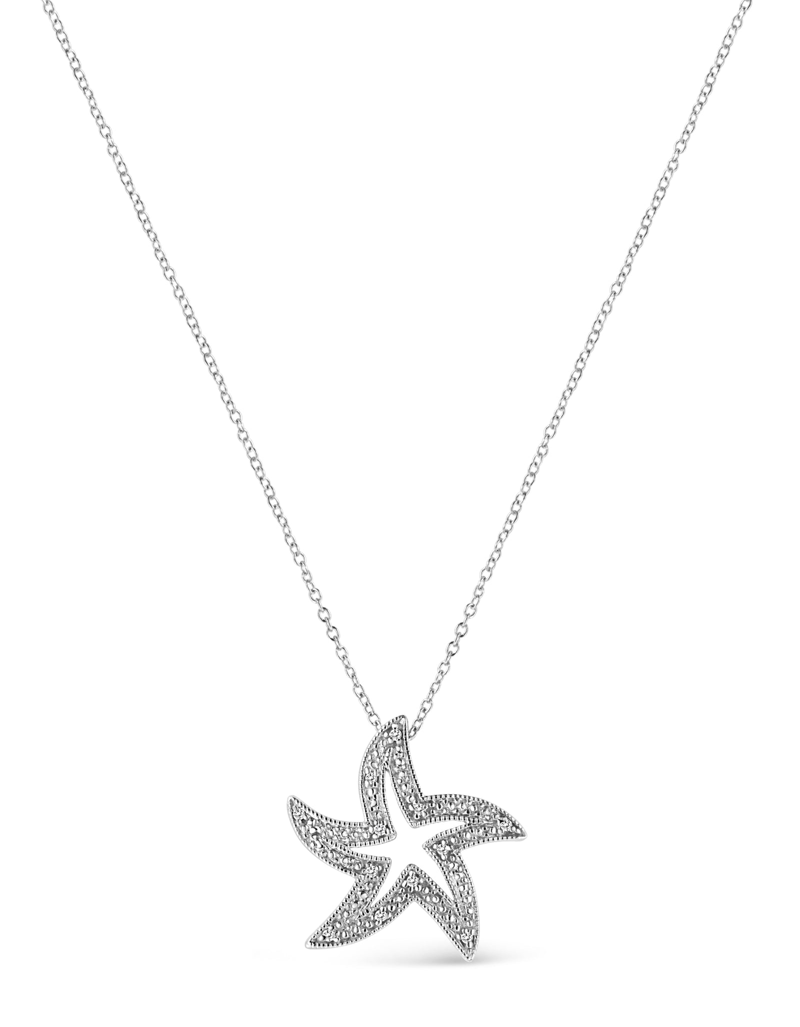 .925 Sterling Silver Prong-Set Diamond Accent Starfish 18" Pendant Necklace (I-J Color, I1-I2 Clarity) by Haus of Brilliance
