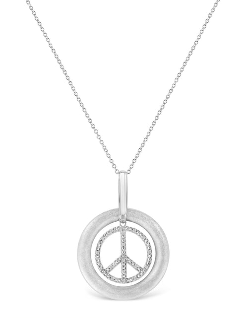 Load image into Gallery viewer, Matte Finish .925 Sterling Silver Diamond Accent Dancing Peace Sign 18" Pendant Necklace (I-J Color, I1-I2 Clarity) by Infinite Jewels

