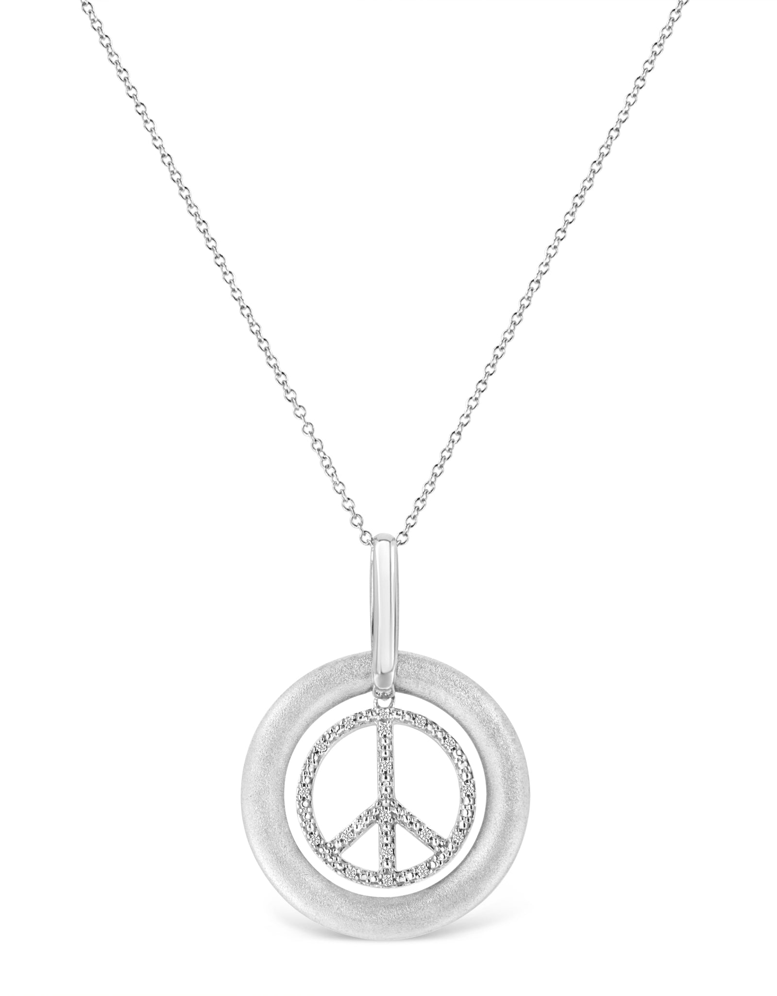 Matte Finish .925 Sterling Silver Diamond Accent Dancing Peace Sign 18" Pendant Necklace (I-J Color, I1-I2 Clarity) by Infinite Jewels
