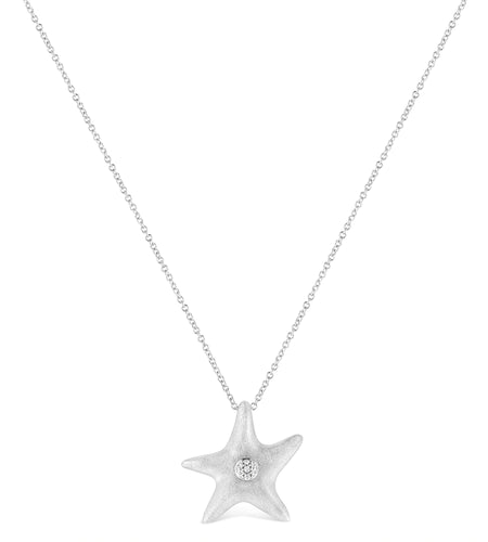 .925 Sterling Silver Prong-Set Diamond Accent Starfish Pendant Necklace (I-J Color, I1-I2 Clarity) - Size 18" by Haus of Brilliance