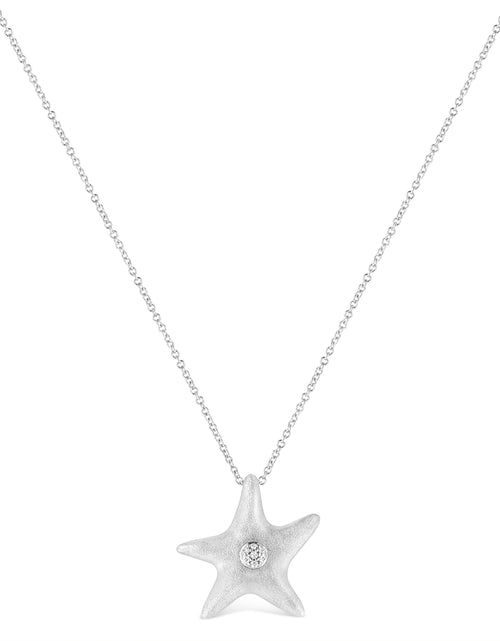 Load image into Gallery viewer, .925 Sterling Silver Prong-Set Diamond Accent Starfish Pendant Necklace (I-J Color, I1-I2 Clarity) - Size 18" by Haus of Brilliance

