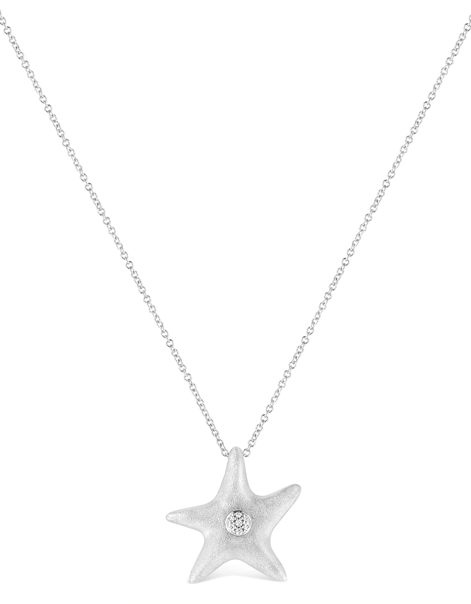 .925 Sterling Silver Prong-Set Diamond Accent Starfish Pendant Necklace (I-J Color, I1-I2 Clarity) - Size 18" by Haus of Brilliance