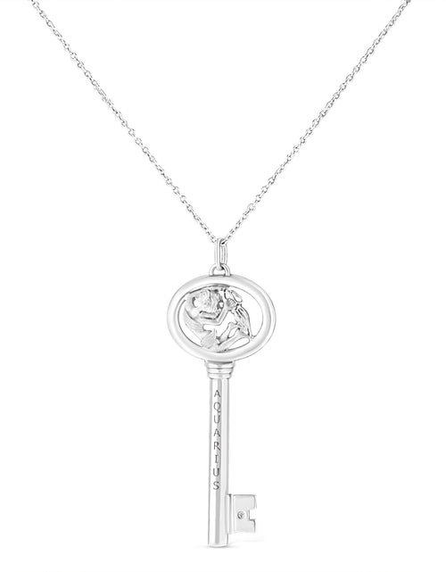 Load image into Gallery viewer, .925 Sterling Silver Diamond Accent Zodiac Key 18" Pendant Necklace (K-L Color, I1-I2 Clarity) by Haus of Brilliance
