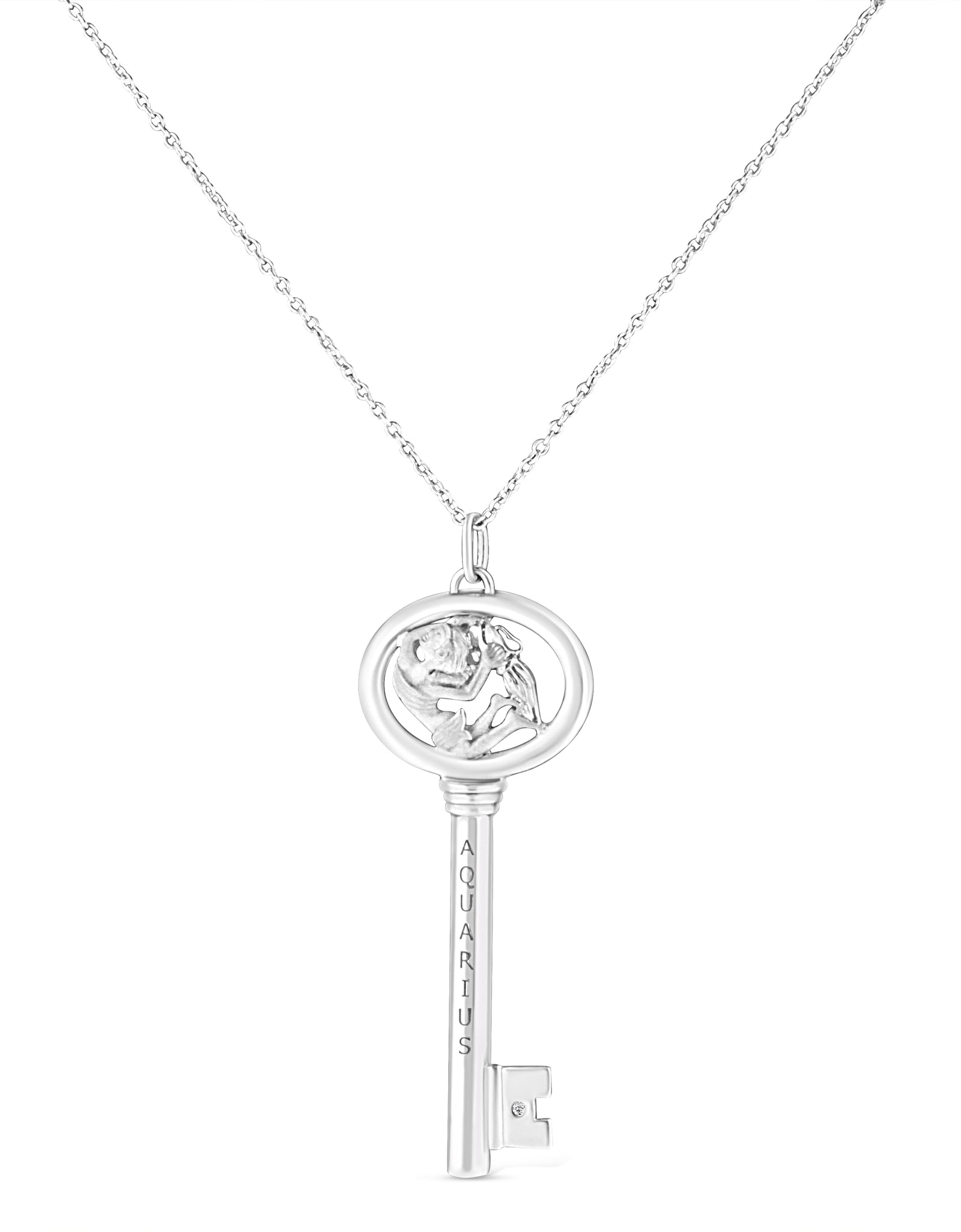 .925 Sterling Silver Diamond Accent Zodiac Key 18" Pendant Necklace (K-L Color, I1-I2 Clarity) by Haus of Brilliance
