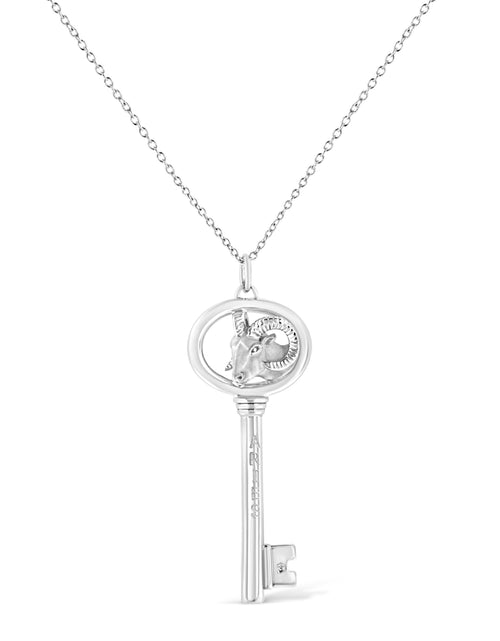 Load image into Gallery viewer, .925 Sterling Silver Diamond Accent Zodiac Key 18" Pendant Necklace (K-L Color, I1-I2 Clarity) by Haus of Brilliance
