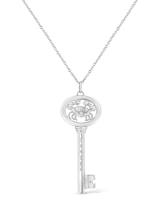 Load image into Gallery viewer, .925 Sterling Silver Diamond Accent Zodiac Key 18" Pendant Necklace (K-L Color, I1-I2 Clarity) by Infinite Jewels
