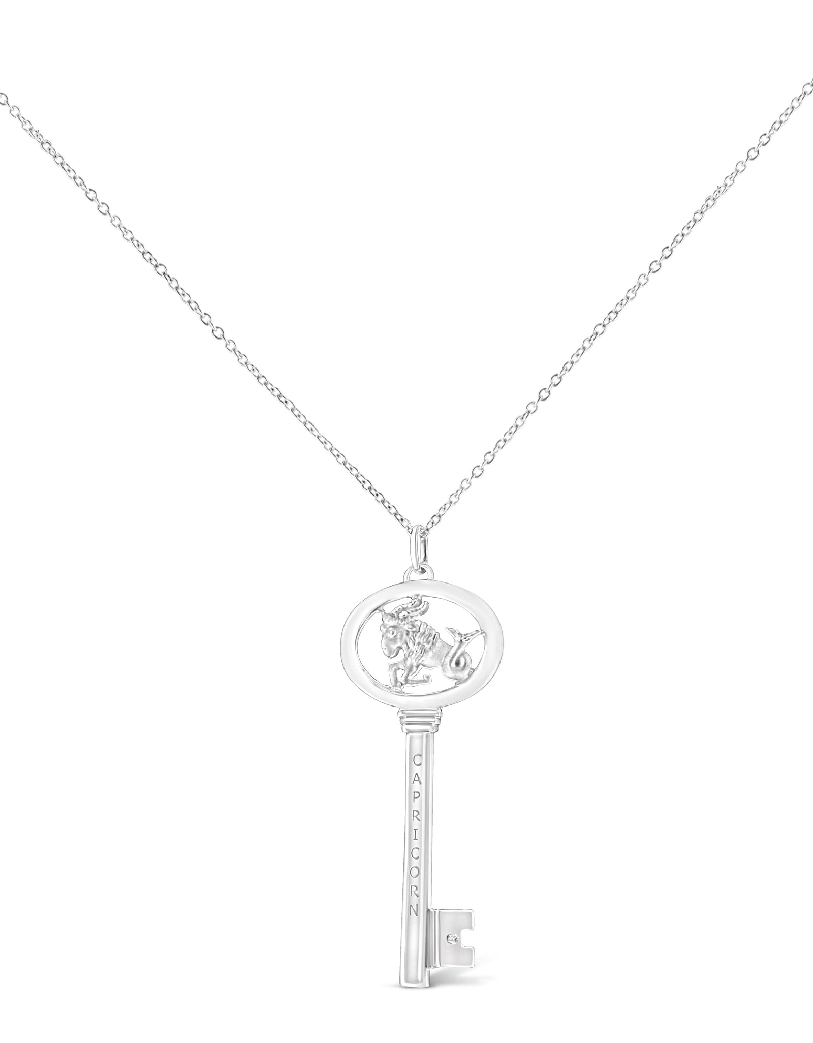 .925 Sterling Silver Diamond Accent Zodiac Key 18" Pendant Necklace (K-L Color, I1-I2 Clarity) by Infinite Jewels