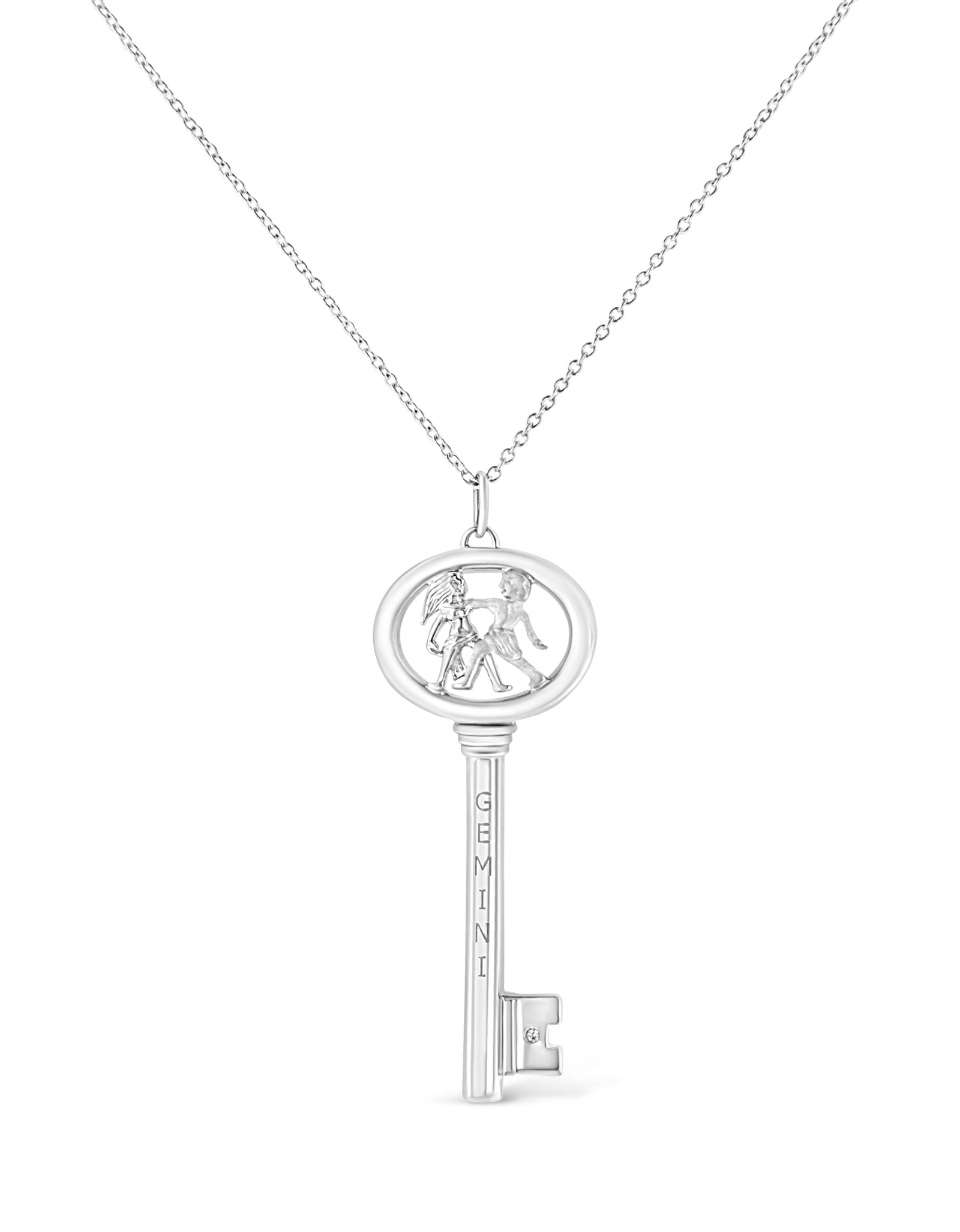 .925 Sterling Silver Diamond Accent Zodiac Key 18" Pendant Necklace (K-L Color, I1-I2 Clarity) by Infinite Jewels