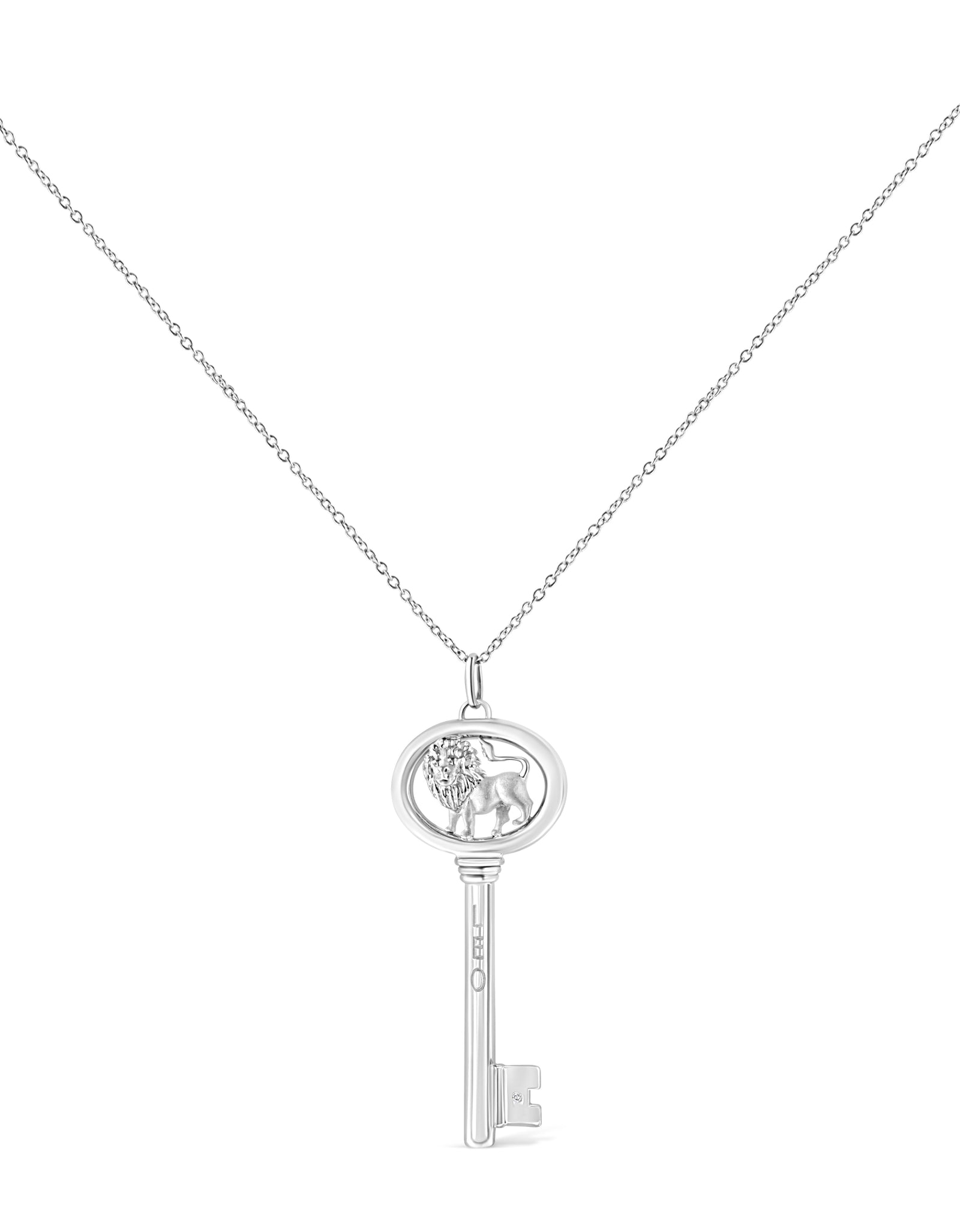 .925 Sterling Silver Diamond Accent Zodiac Key 18" Pendant Necklace (K-L Color, I1-I2 Clarity) by Infinite Jewels