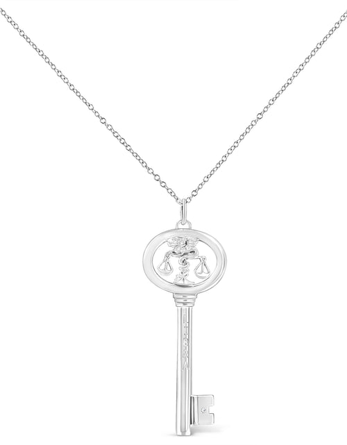 Load image into Gallery viewer, .925 Sterling Silver Diamond Accent Zodiac Key 18" Pendant Necklace (K-L Color, I1-I2 Clarity) by Haus of Brilliance
