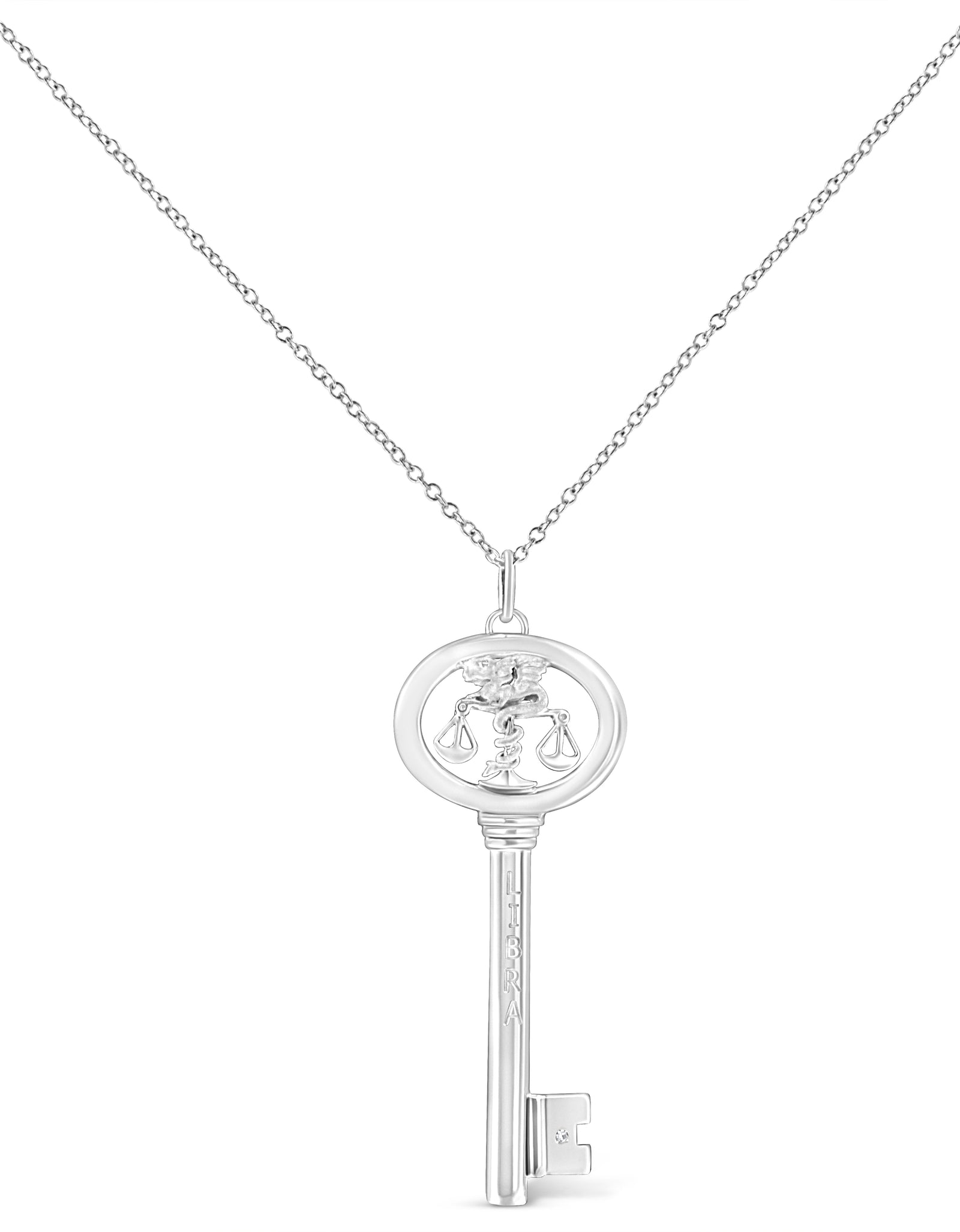 .925 Sterling Silver Diamond Accent Zodiac Key 18" Pendant Necklace (K-L Color, I1-I2 Clarity) by Haus of Brilliance