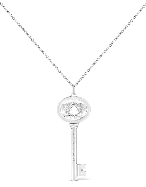 Load image into Gallery viewer, .925 Sterling Silver Diamond Accent Zodiac Key 18" Pendant Necklace (K-L Color, I1-I2 Clarity) by Haus of Brilliance
