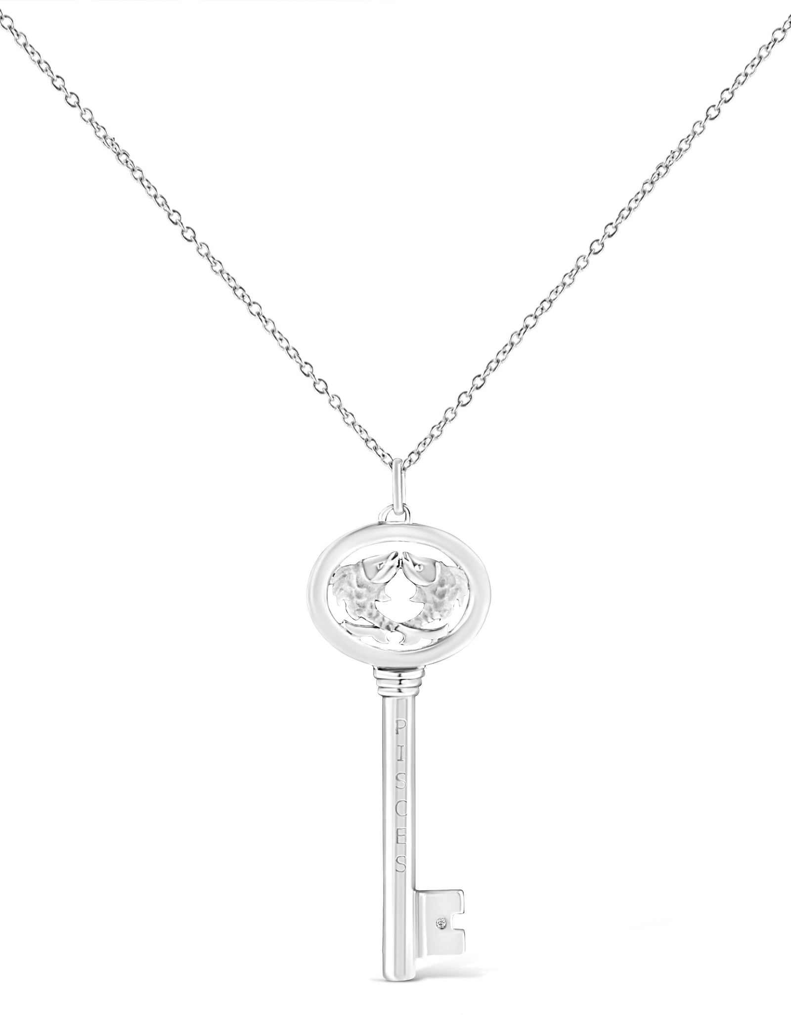 .925 Sterling Silver Diamond Accent Zodiac Key 18" Pendant Necklace (K-L Color, I1-I2 Clarity) by Haus of Brilliance