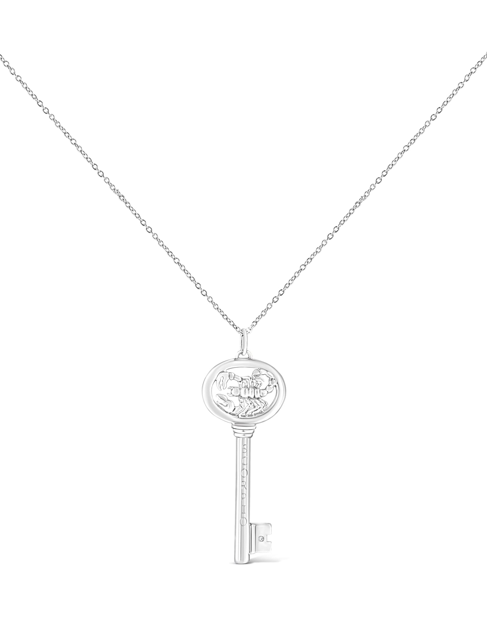 .925 Sterling Silver Diamond Accent Zodiac Key 18" Pendant Necklace (K-L Color, I1-I2 Clarity) by Haus of Brilliance