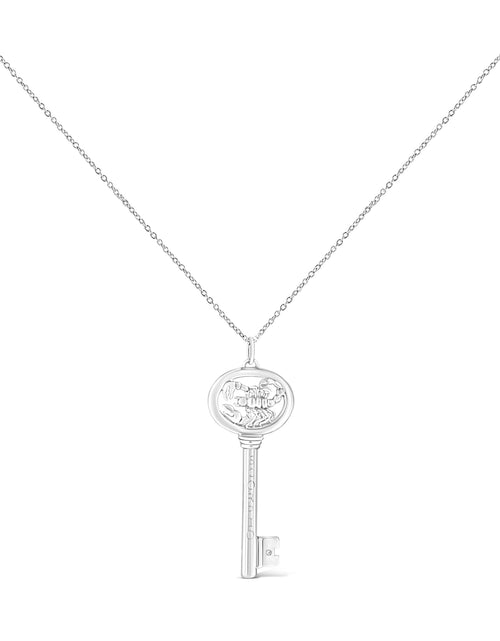 Load image into Gallery viewer, .925 Sterling Silver Diamond Accent Zodiac Key 18" Pendant Necklace (K-L Color, I1-I2 Clarity) by Infinite Jewels
