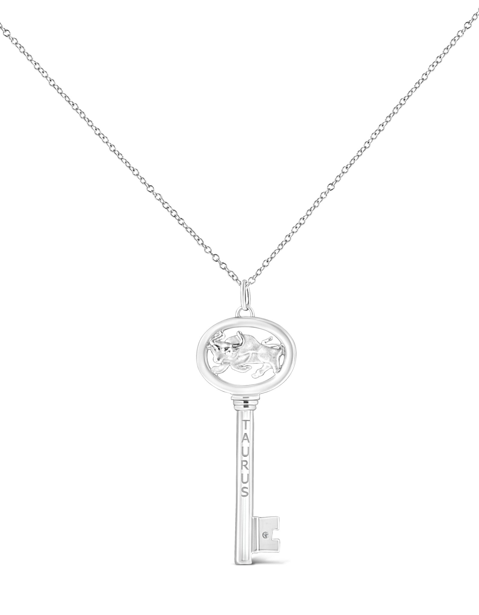.925 Sterling Silver Diamond Accent Zodiac Key 18" Pendant Necklace (K-L Color, I1-I2 Clarity) by Infinite Jewels