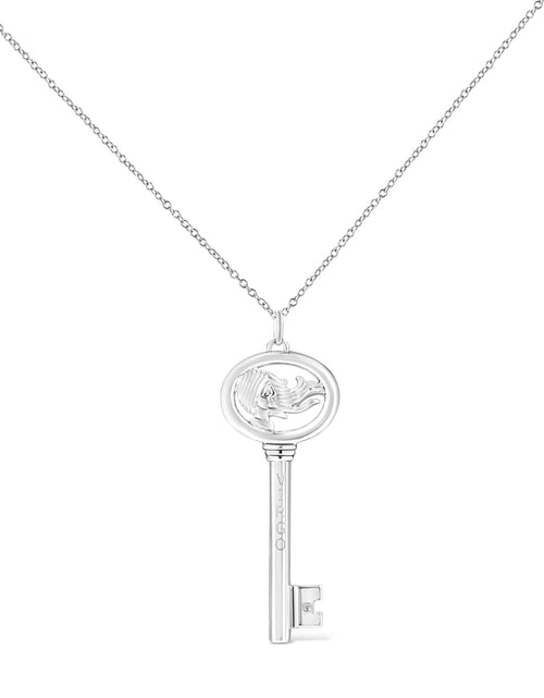 Load image into Gallery viewer, .925 Sterling Silver Diamond Accent Zodiac Key 18" Pendant Necklace (K-L Color, I1-I2 Clarity) by Infinite Jewels
