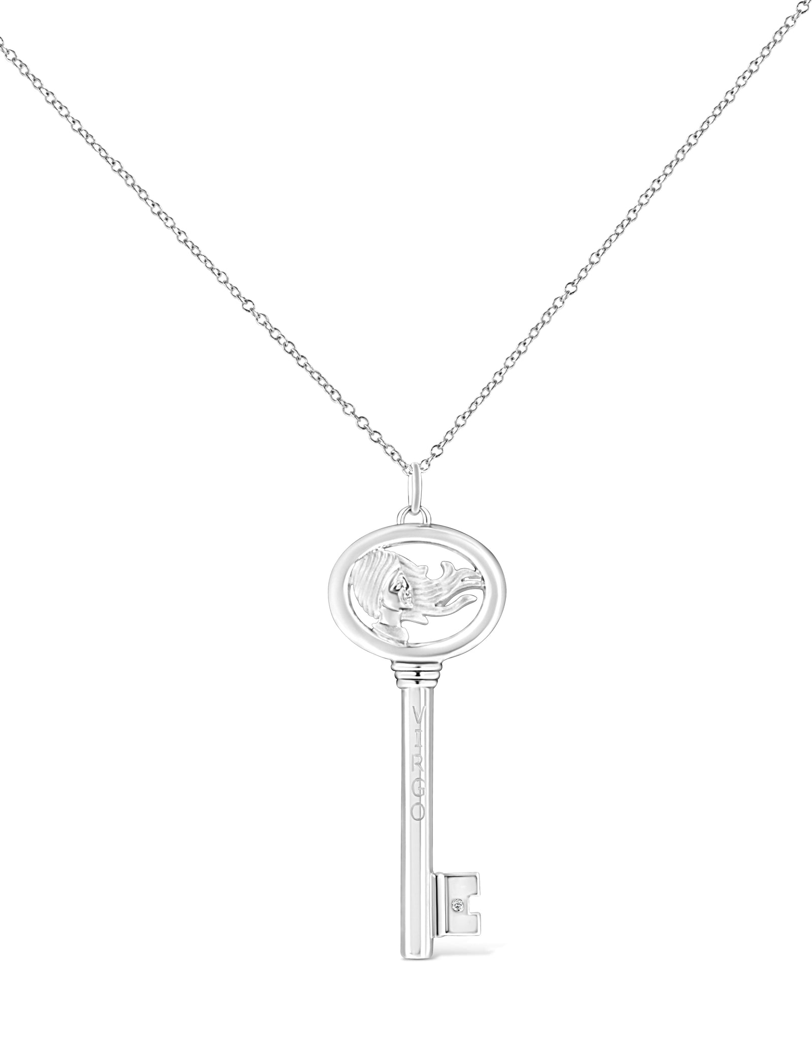.925 Sterling Silver Diamond Accent Zodiac Key 18" Pendant Necklace (K-L Color, I1-I2 Clarity) by Haus of Brilliance