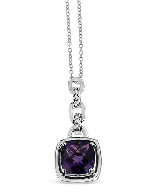 Load image into Gallery viewer, .925 Sterling Silver 6x6MM Cushion Shaped Natural Purple Amethyst and Diamond Accented Bale 18" Inch Pendant Necklace (I-J Color, I1-I2 Clarity) by Haus of Brilliance
