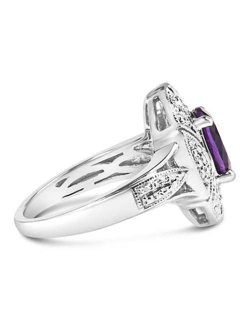Load image into Gallery viewer, .925 Sterling Silver 9x7mm Oval Purple Amethyst and Round Diamond Accent Fashion Cocktail Ring (I-J Color, I1-I2 Clarity) by Infinite Jewels
