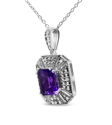 .925 Sterling Silver Purple Amethyst and Diamond Accent Art Deco Style 18" Pendant Necklace (I-J Color, I1-I2 Clarity) by Haus of Brilliance