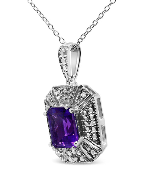Load image into Gallery viewer, .925 Sterling Silver Purple Amethyst and Diamond Accent Art Deco Style 18" Pendant Necklace (I-J Color, I1-I2 Clarity) by Haus of Brilliance

