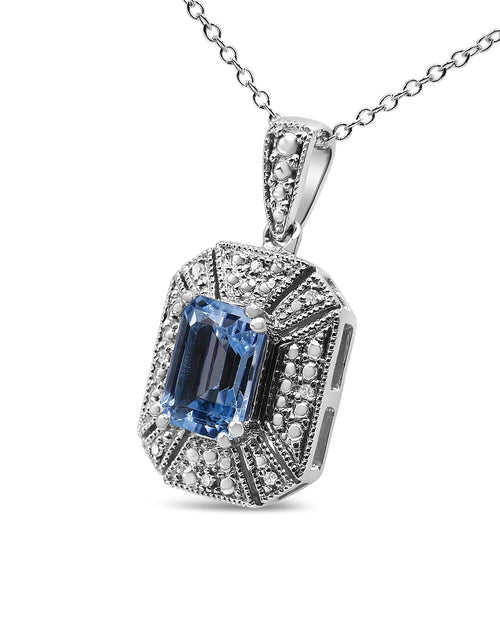 Load image into Gallery viewer, .925 Sterling Silver Blue Topaz and Diamond Accent Art Deco Style 18" Pendant Necklace (I-J Color, I1-I2 Clarity) by Infinite Jewels
