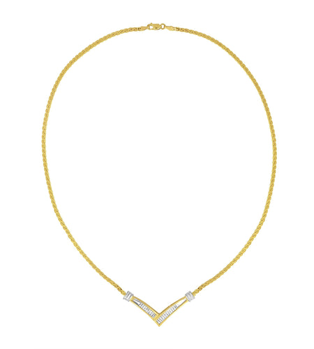 10K Yellow and White Gold 1/2 Cttw Princess Cut Diamond Channel-Set “V” Shape 18" Franco Chain Necklace (H-I Color, SI2-I1 Clarity) by Haus of Brilliance