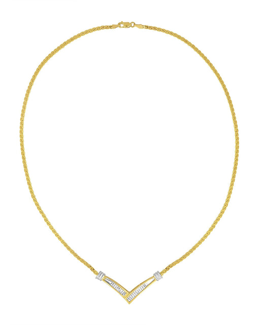 Load image into Gallery viewer, 10K Yellow and White Gold 1/2 Cttw Princess Cut Diamond Channel-Set “V” Shape 18" Franco Chain Necklace (H-I Color, SI2-I1 Clarity) by Haus of Brilliance
