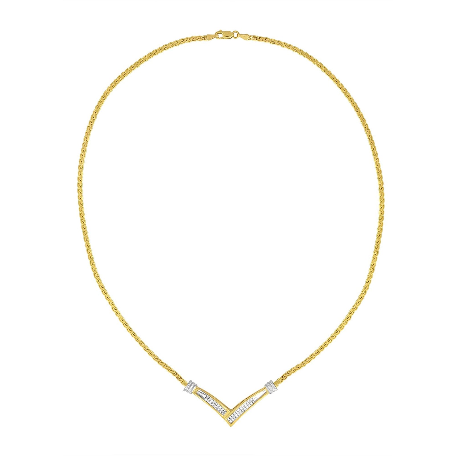 10K Yellow and White Gold 1/2 Cttw Princess Cut Diamond Channel-Set “V” Shape 18" Franco Chain Necklace (H-I Color, SI2-I1 Clarity) by Haus of Brilliance