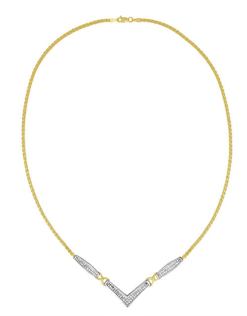 Load image into Gallery viewer, 14K Yellow and White Gold 2.0 Cttw Princess Cut Diamond Flared and X-Station V Shaped 18” Franco Chain Statement Necklace (H-I Color, SI2-I1 Clarity) by Infinite Jewels
