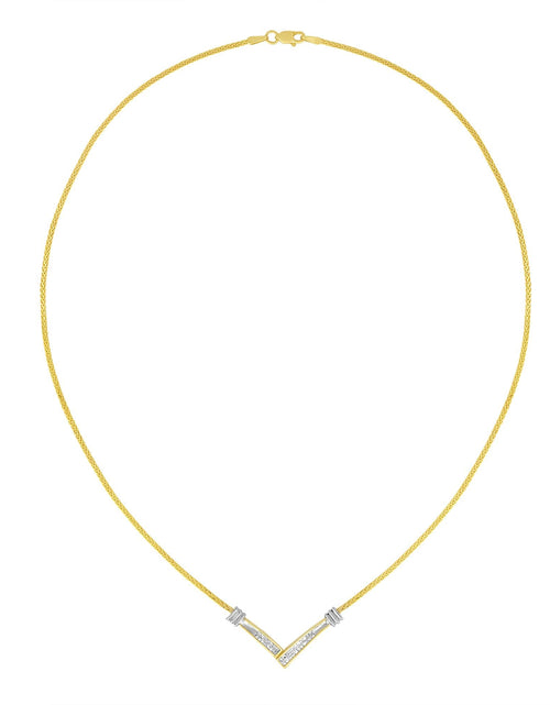 Load image into Gallery viewer, 14K Yellow and White Gold 1/4 Cttw Princess Cut Diamond Channel-Set “V” Shape 18" Pendant Necklace (H-I Color, SI2-I1 Clarity) by Infinite Jewels
