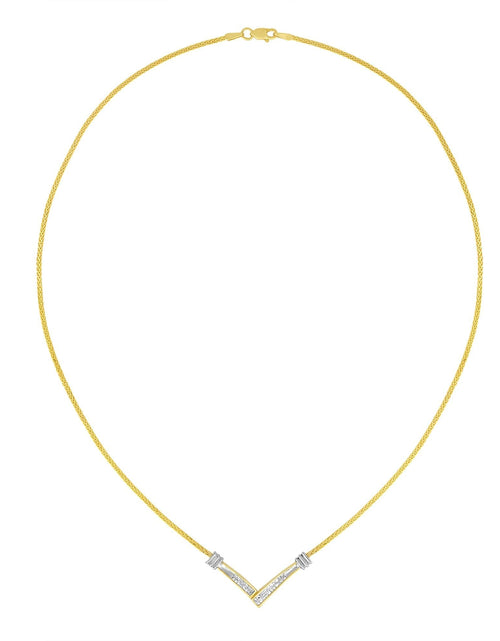 Load image into Gallery viewer, 14K Yellow and White Gold 1/4 Cttw Princess Cut Diamond Channel-Set “V” Shape 18" Pendant Necklace (H-I Color, SI2-I1 Clarity) by Haus of Brilliance

