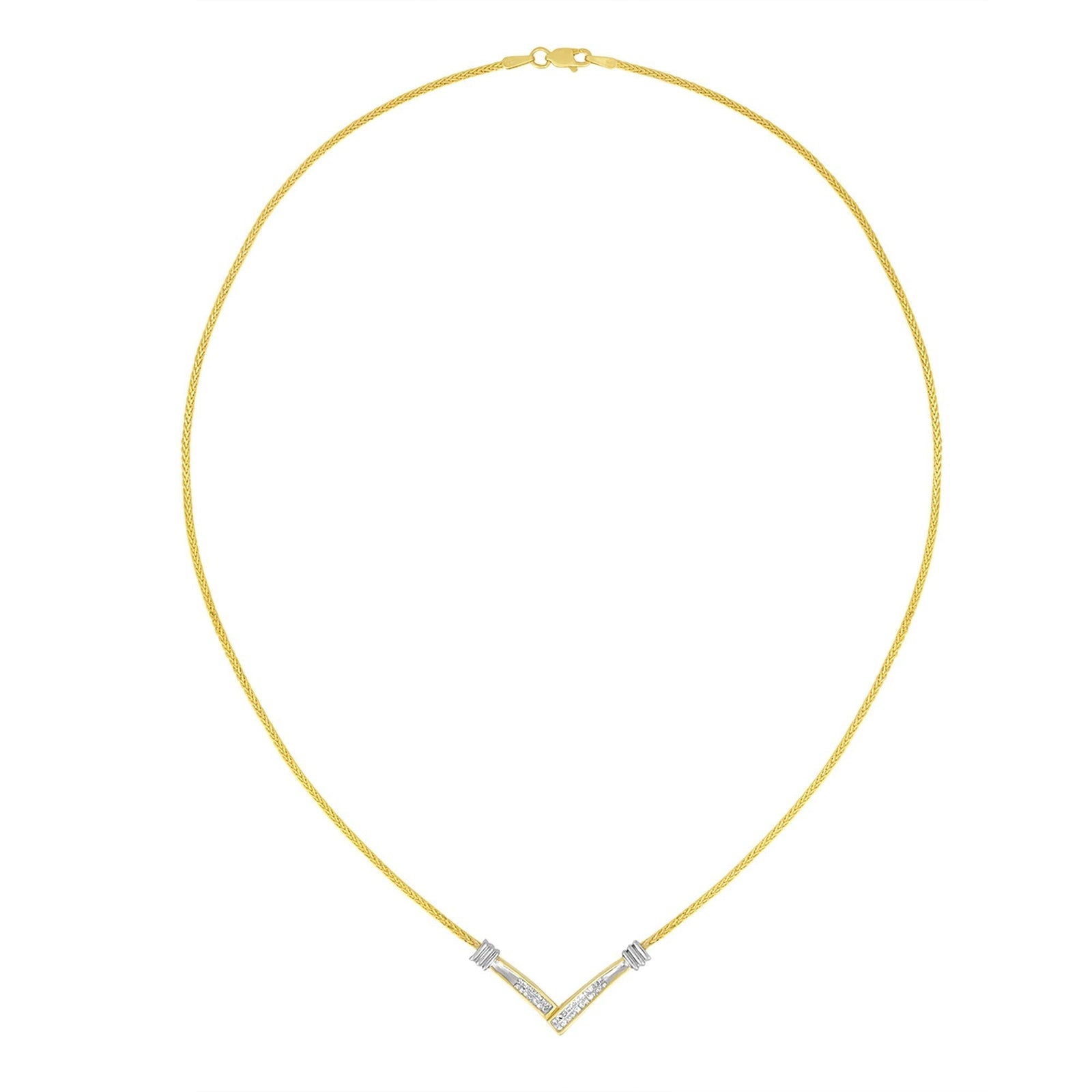 14K Yellow and White Gold 1/4 Cttw Princess Cut Diamond Channel-Set “V” Shape 18" Pendant Necklace (H-I Color, SI2-I1 Clarity) by Haus of Brilliance