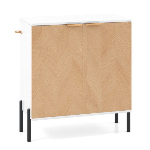 Load image into Gallery viewer, 2-Door Buffet Cabinet Sideboard with Shelf and Metal Legs-White-Natural Wood
