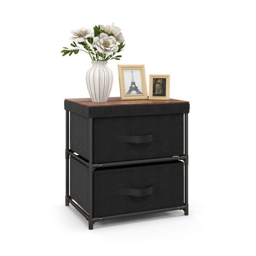 Load image into Gallery viewer, 2-Drawer Nightstand with Removable Fabric Bins and Pull Handles-Black
