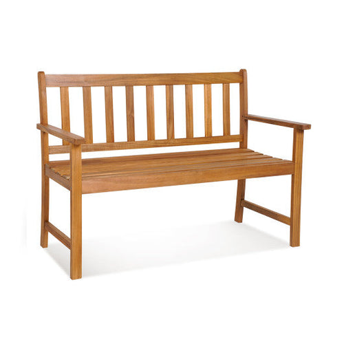 Load image into Gallery viewer, 2-Person Patio Acacia Wood Bench with Backrest and Armrests
