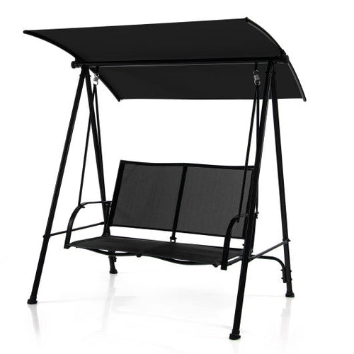 Load image into Gallery viewer, 2-Seat Outdoor Canopy Swing with Comfortable Fabric Seat and Heavy-duty Metal Frame-Black
