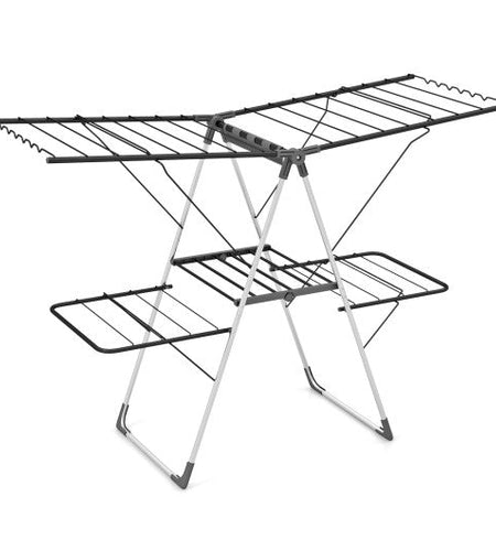 2-Tier Clothes Drying Rack with 33 Drying Rails and Height Adjustable Gullwings