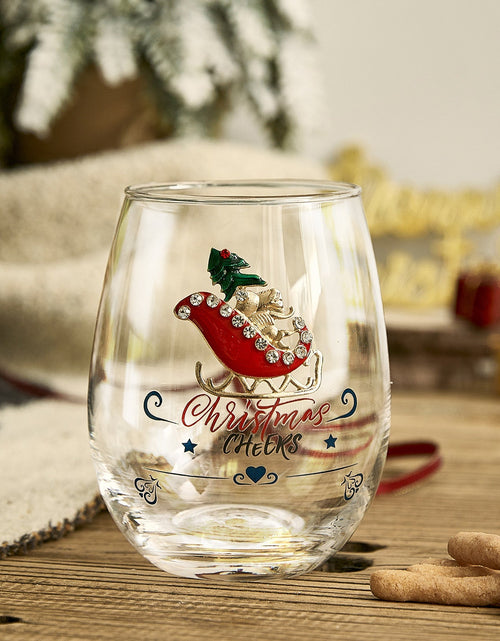 Load image into Gallery viewer, Crystal Christmas Santa's Sleigh Wine &amp; Water Glasses - Set of 2, 17.5oz - Xmas Diamond Merry Christmas Santa Holiday Festive Theme Stemless Glass - New Year Holiday Gifts for Men Women Friend Family by The Wine Savant
