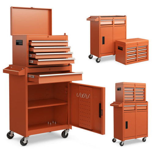 Load image into Gallery viewer, 2-in-1 Rolling Tool Chest with 5 Sliding Lockable Drawers-Orange
