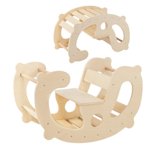 Load image into Gallery viewer, 2-in-1 Rocking Horse Arch for Kids Montessori Climbing Toys with Arch Climber-Natural
