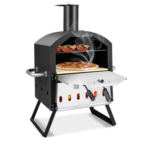 Load image into Gallery viewer, Outdoor Pizza Oven with Anti-scalding Handles and Foldable Legs-Black
