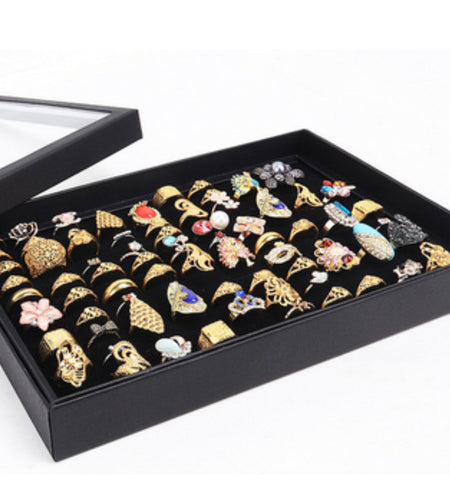 100 Slots Jewelry Ring Display Organizer Tray Holder Earrings Storage Box Case