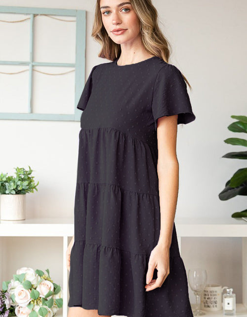 Load image into Gallery viewer, Heimish Swiss Dot Short Sleeve Tiered Dress
