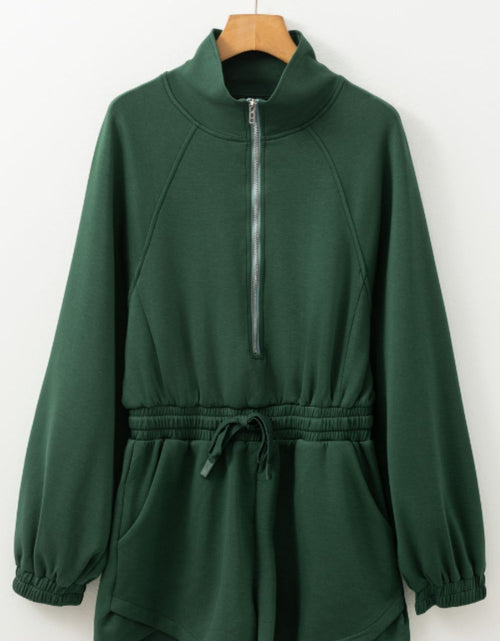 Load image into Gallery viewer, Drawstring Half Zip Long Sleeve Romper
