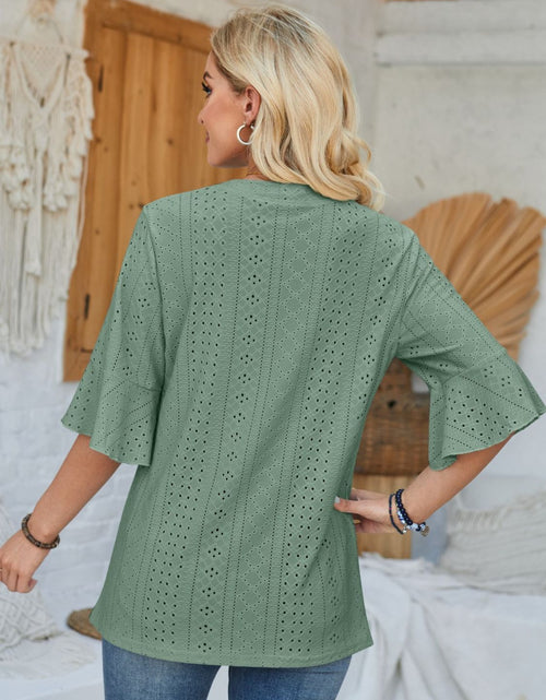 Load image into Gallery viewer, Eyelet Notched Half Sleeve T-Shirt
