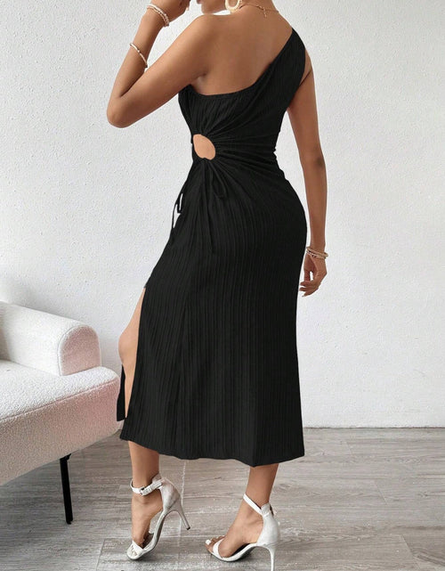 Load image into Gallery viewer, Side Slit Cutout Single Shoulder Dress
